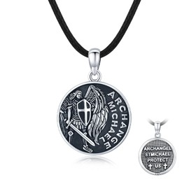 TRISHULA Archangel Michael Saint Christopher Necklace 925 Sterling Silver Amulet Medal Pendant Religious Jewellery Gifts for Men and Women, Sterling Silver