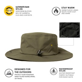 TOPEX XL/XXL Unisex Waterproof Outdoor Hat Winter Hats Warm Fleece Lining Safari Hat Fishing Hiking Boonie Hats UV Protection Sun Hats with Wide Brim and Chin Strap, tx94600_army green