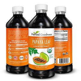 Herbal Goodness Papaya Leaf Extract Platelet Support - 15X Blood Platelet Boost, Bone Marrow & Spleen Support, Immune & Gut Health, Digestive Enzyme - Organic Kosher 16 oz Liquid Extract