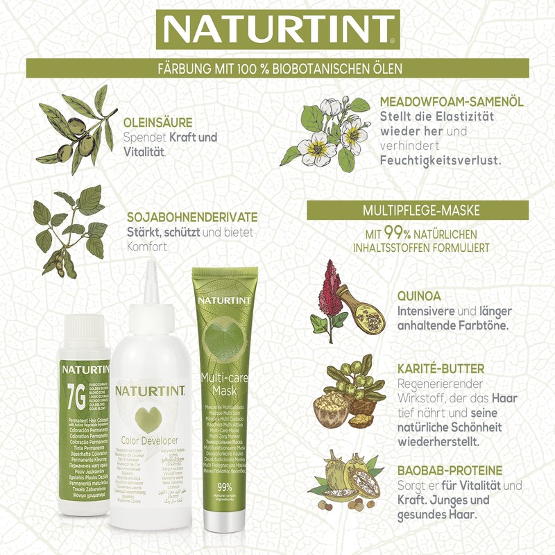 NATURTINT Biobased, ammonia-free colouration, 6.31 intense almond brown, 100% grey