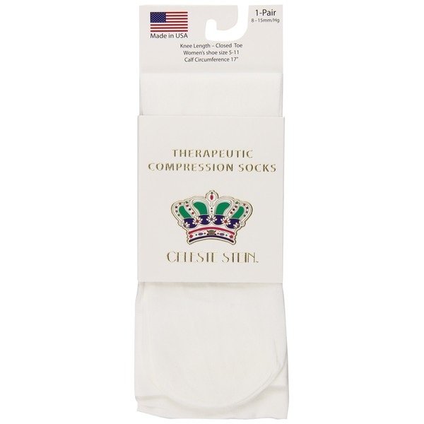 Celeste Stein Therapeutic Compression Socks, White, 8-15 mmhg, 1-Pair