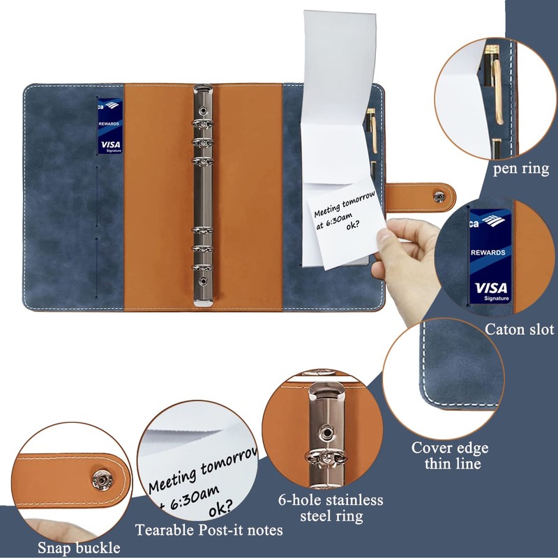 Leather Notebook Binder A5, PU Leather Refillable Notebook Ring Binder