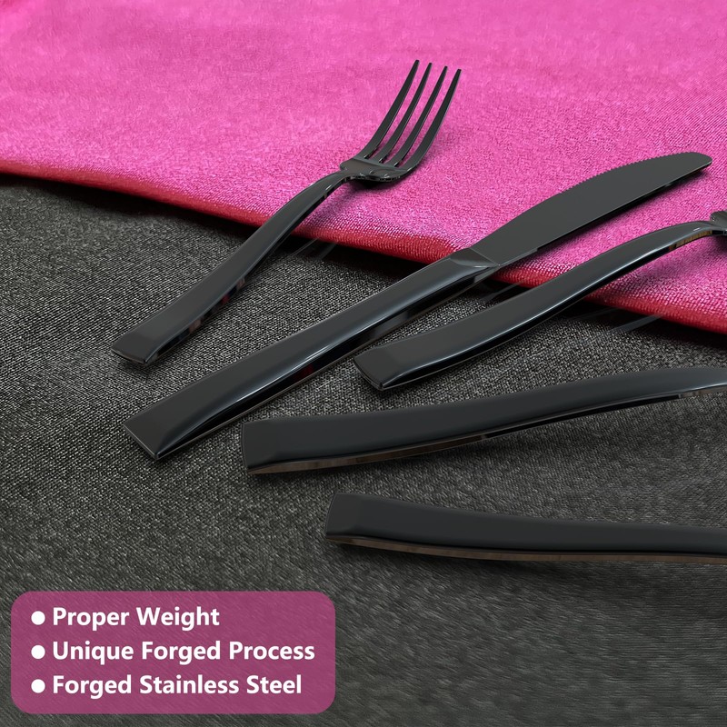 Kikbioee 20-Piece Black Silverware Set, Forged Stainless Steel Cutlery Set,