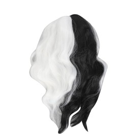 Black and White Short Wavy Wig Women Cosplay Party Shoulder Length Heat Resistant Curly Wig 15 Inch