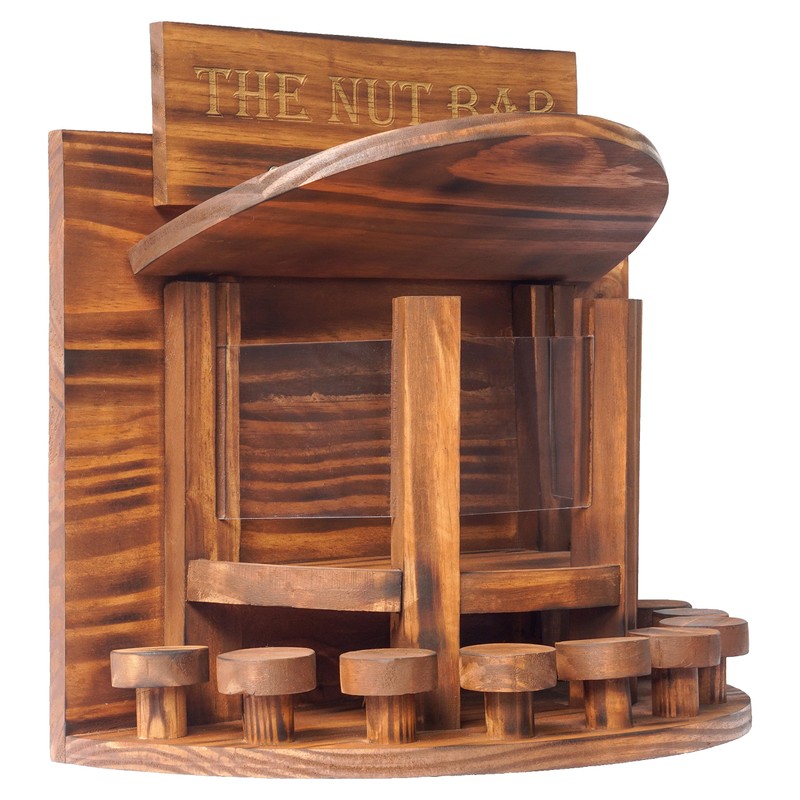 MIXUMON Crescent Squirrel Feeder Table, Wooden Squirrel Picnic Table Feeder,