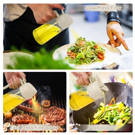 LWMTT 2 in 1 Oil Sprayer 470ml Glass Oil Sprayer Oil Sprayer for Air Fryer, Oil Nebulizer, Kitchen Oil Spray for Grilling, Baking, Salad (White)