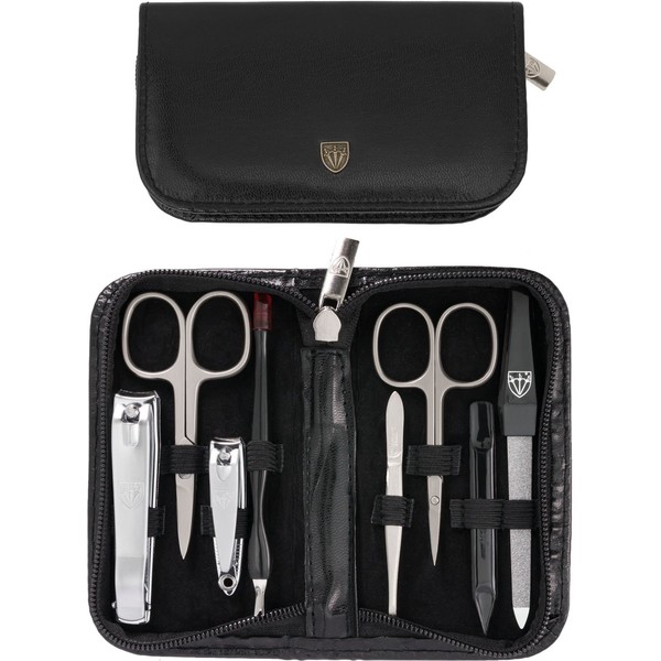 3 Swords Germany - brand quality 8 piece manicure pedicure grooming kit set for professional finger & toe nail care scissors clipper fashion leather case in gift box, Made in Solingen Germany (03904)