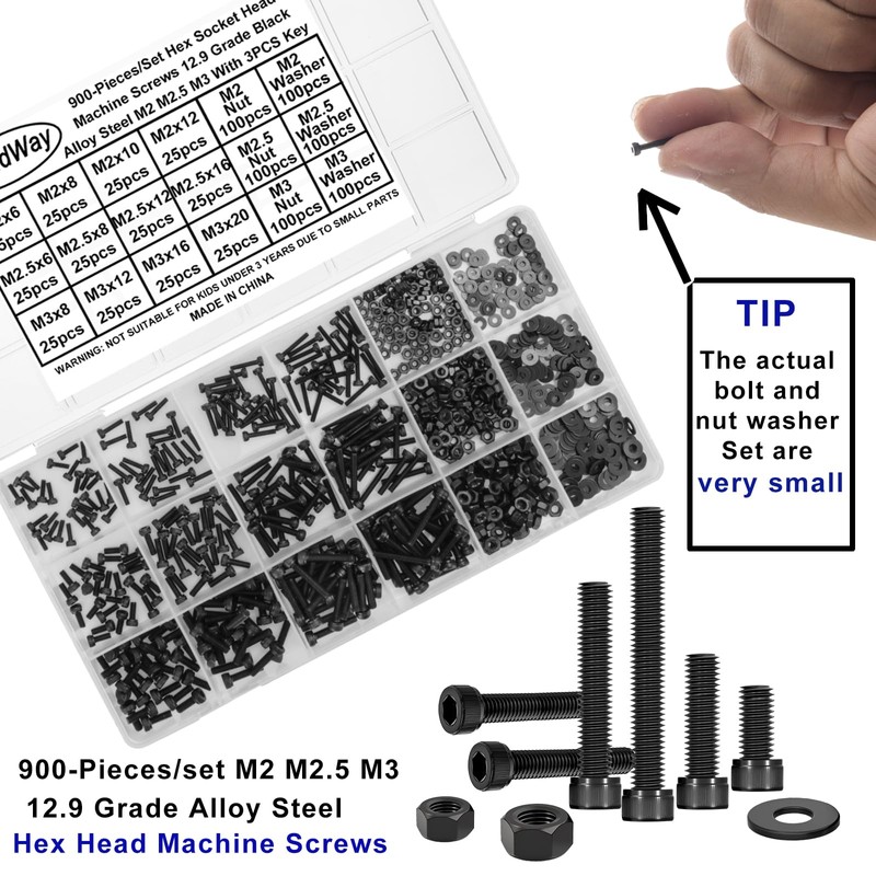 FandWay Pack of 900 M2 M2.5 M3 Screws Set, Cylinder