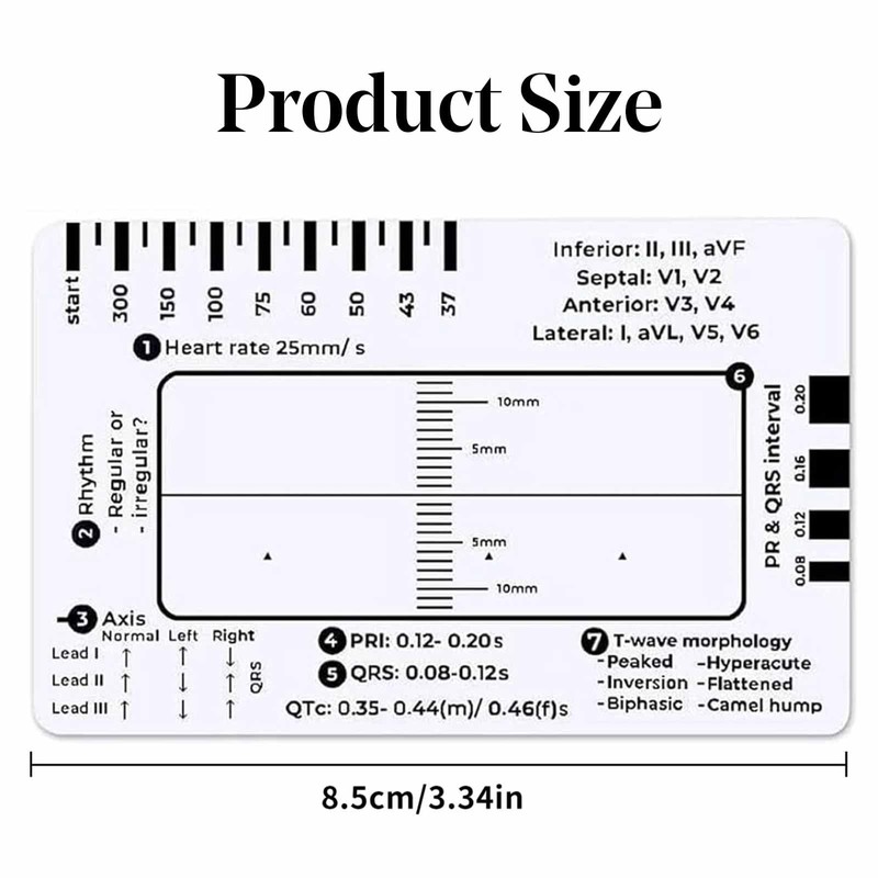 ECG RULER Pocketcard - Transparent EKG Calipers 7 Step Ruler