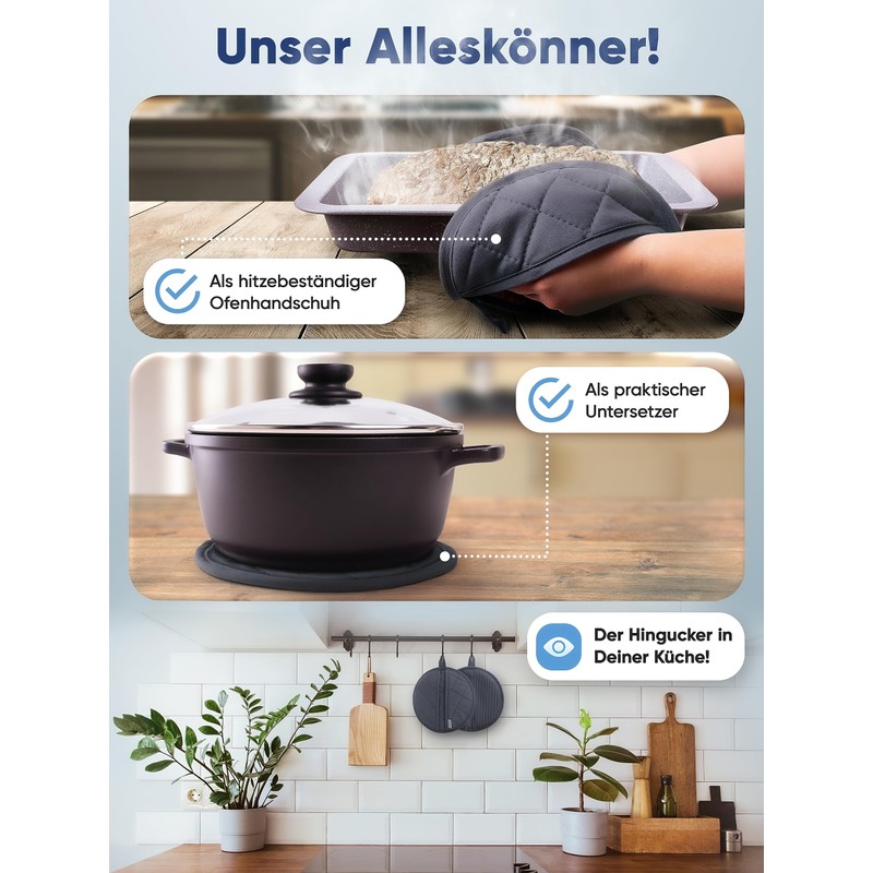 WOHNHELD® Oven Gloves & Pot Holder Set I 2 Pieces