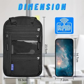 CORYIN Travel Neck Wallet Passport Holder RFID Blocking Waterproof Passport Wallet Pouch Travel Document Holder Organiser Bag with Adjustable Neck Strap for Men Women, Dark Black