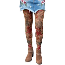 Wild Rose Ladies MUMS Tattoo Mesh Leggings, Tan, Large