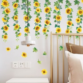 Winhappyhome Plant Vine Sunflower Wall Sticker Background Wall Living Room Decoration Wall Stickers