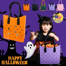Halloween EVA Tote Handbag Colorful Punch Hole DIY Charm Bag for Family Party Spooky Festival Gift Totesize: 18.9*4.33*11.81in, Color: HYB-C02