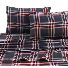 Tribeca Living HEPL170KIPC Printed 170-GSM Cotton Flannel Pillowcases, King, Heritage Plaid