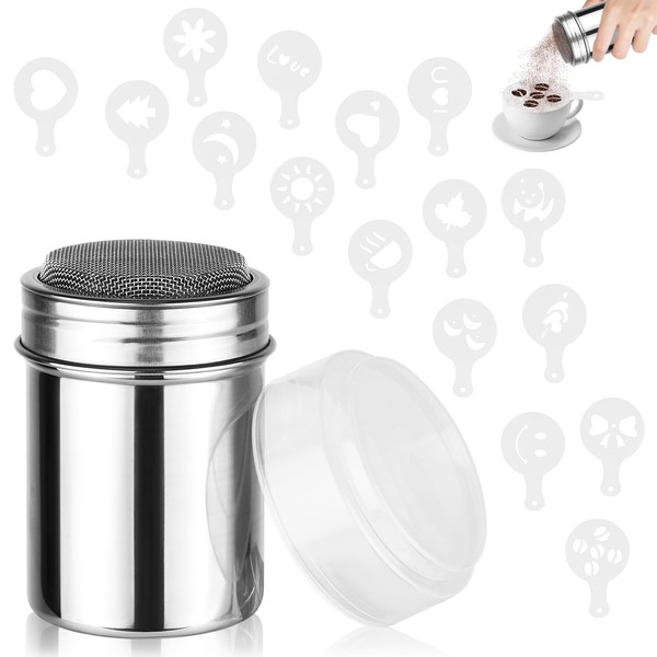 Sugar Shaker,7oz 304 Stainless Steel Powdered Sugar Shaker Duster,Fine Mesh