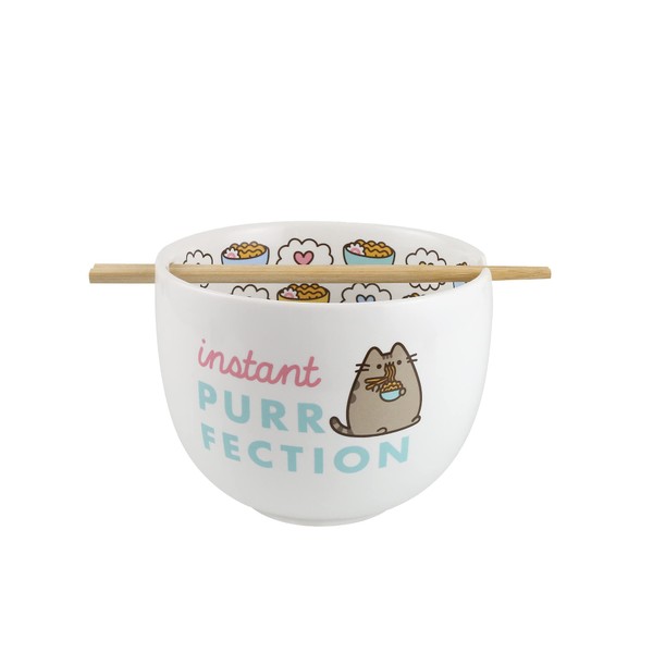 Enesco Pusheen The Cat Instant Purr-Fection Ramen Noodle Bowl and Chopsticks, 5.5 Inch, Multicolor
