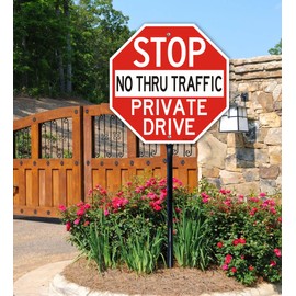 2Pack Large Stop Sign Private Drive Sign No Thru Traffic Sign with 36" Metal Thick Stakes, 12x12 Inch Rust Free Heavy Duty Reflective Aluminum,Easy to Mount,Outdoor use