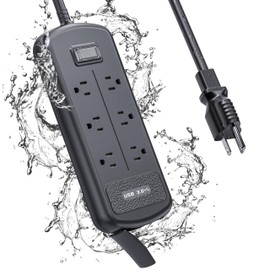 EIGSO USB Outdoor Power Strip Weatherproof, Waterproof Surge Protector with 3 USB Ports and 6 Outlets, 6 FT Extension Cord, Shockproof Overload Protection, Mountable for Home Office Patio Porch Black