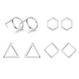 4PCs Minimalist Geometric Stud Earrings Round Triangle Square Earring Set Circle Hexagon Earrings for Women