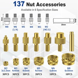 AOBOPLE Soldering Iron Tips for Threaded Inserts Set 80W LED Soldering Iron Kit Adjustable Temperature 180-500°C with 130PCS Threaded Inserts M2/M3/M4/M5/M6/M8 for Inserts 3D Printing and Plastic