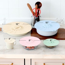 Silicone Lid sets with 5 Sizes, Microwave Splatter Cover, Heat Resistant Reusable Covers Fits Cups, Bowls, Plates, Pots, Pans, Skillets, Stove Top, Oven Dishwasher Fridge Safe - Rainbow