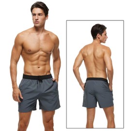 Tyhengta Mens Swim Trunks Quick Dry Stretch Shorts with Zipper Pockets and Mesh Lining Grey 34