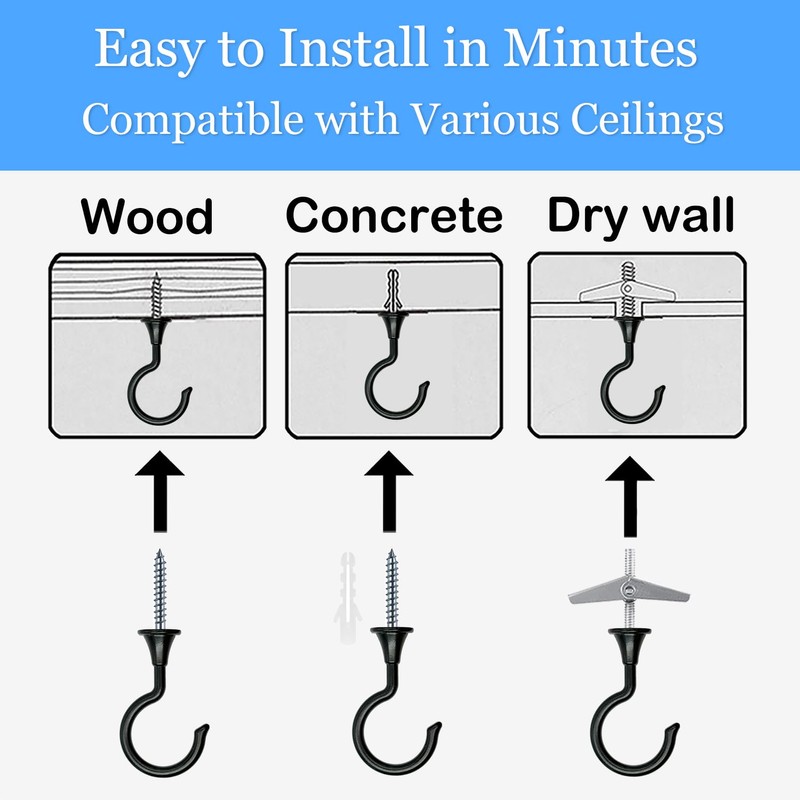 Evsteluo 2 Sets Large Swag Hooks for Ceiling - Heavy