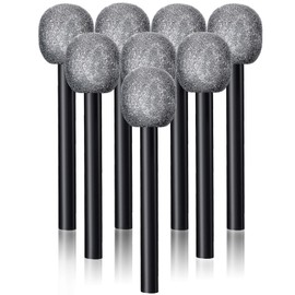 Yaomiao 8 Packs Silver Microphone Glittered Pretend Toy Microphone for Birthday Party Favors Decoration