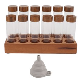 Coffee Bean Storage Tubes with Walnut Wood Stand Lid Glass Cellars Single Dose Coffee Bean Container for Kitchen 2 Rows 12 Holes
