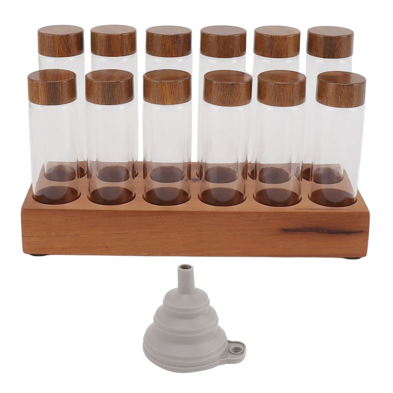 Coffee Bean Storage Tubes with Walnut Wood Stand Lid Glass