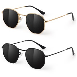 Sunier Polarized Sunglasses Womens Men, Trendy Hexagon Metal Sun Glasses, UV400 Protection Shades