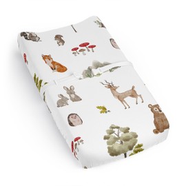 Sweet Jojo Designs Woodland Forest Animals Boy Girl Gender Neutral Unisex Baby Changing Pad Cover Sheet Infant Newborn Diaper Table Change Mat Cover Animal Friend Bear Fox Hedgehog Deer Squirrel Green