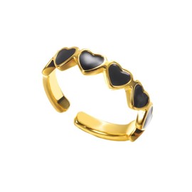 BlingNuts Gold Black Heart Enamel Ring for Women Adjustable Jewelry for Christmas Family Friends Anniversary Birthday Valentine's Day