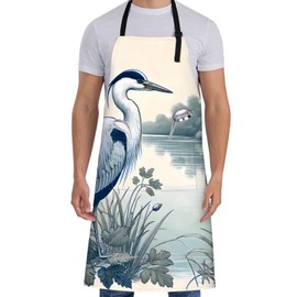 ainori Blue Heron Apron for Women with Tranquil Lake,28x33in,Nature Bird Rustic Kitchen Aprons with 2 Pockets,Oxford Fabric Adjustable,For Cooking Baking Gardening Chef,Gifts for Mom Wife