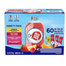 Crystal Light Sugar-Free, Lemonade, Fruit Punch, Raspberry Lemonade and Wild Strawberry On-The-Go Powdered Drink Mix Variety Pack, 60 Count, Each Packet Fits into a 16.9 oz. bottle or cup.