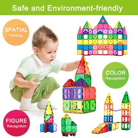 Collun Magnetic Building Tiles, 48pcs Colorful 3D Transparent Magnet Building Blocks Set, Educational Toy Gift for Kids Boys Girls (48PCS)