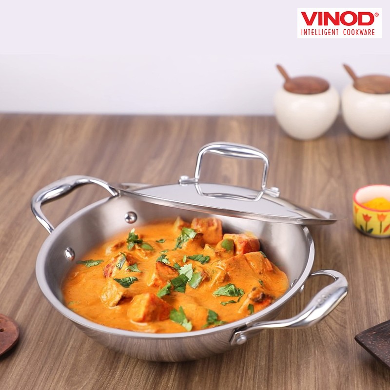Vinod Platinum Triply Stainless Steel Kadai | Suitable For Indian