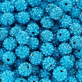 Beadthoven 100pcs 10mm Rhinestone Beads Sky Blue Crystal Pave Clay Disco Ball Beads Round Polymer Clay Rhinestone Beads Diamond Clay Beads for Necklace Bracelet Jewelry Making