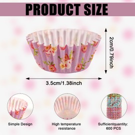 600pcs Floral Cupcake Liners, Mini Muffin Liners Cupcake Wrappers Paper Baking Cups Cupcake Liners for Baby Shower Wedding Birthday Party Favor Decorations