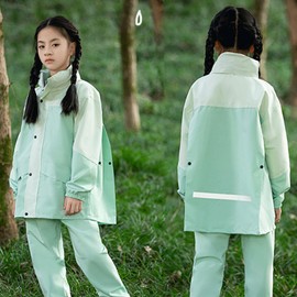 Moerstar Raincoat, Kids Top and Bottom Set, Poncho, Rain Suit, For Children, Girls, Boys, Kappa, Elastic Sleeves, Compatible with School Bags, Transparent Window, Windproof, Waterproof, High Neck, For