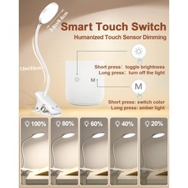 Lenudar Lenudar Leselampe Bett, 36 LED Klemmlampe Bett mit Touch Dimmbar 6 Farben 5 Helligkeiten, 360 Flexibel Leselampe Kinder USB Wiederaufladbare Klemmleuchte Bettlampe fr Studieren Arbeiten, Wei?