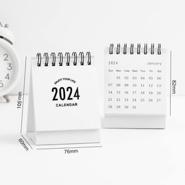 Mini Desk Calendar 2024-2025 - January 2024 until June 2025 Small Desktop Calendar Mini Daily Schedule Thick Paper Twin-Wire Binding with Stickers for Home Office School (Mini white)