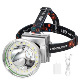 Rechargeable LED Headlamp with Flood and Spot Beam, Power Display, 5 Lighting Modes, Ultra Bright High Lumen Waterproof Head Torch for Camping, Running, Hiking, Fishing, Hunting and Outdoor Activities