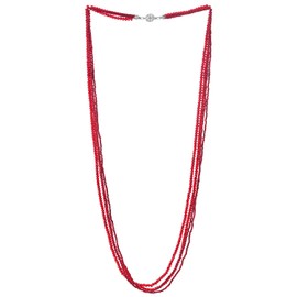 COOLSTEELANDBEYOND Red Crystal Beads Long Necklace Statement, Multi-Strand For Women, Elegant Layered Waterfall Chains
