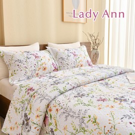 Ladyann Cotton Quilted Pillow Shams 20x30, Botanical & Wild Floral Pattern Printed Pillow Cases Queen Size Set of 2, Decorative Soft & Cozy Pillow Covers for Bed