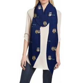 Lina & Lily Owl Print Women's Large Scarf Lightweight (Navy Blue)
