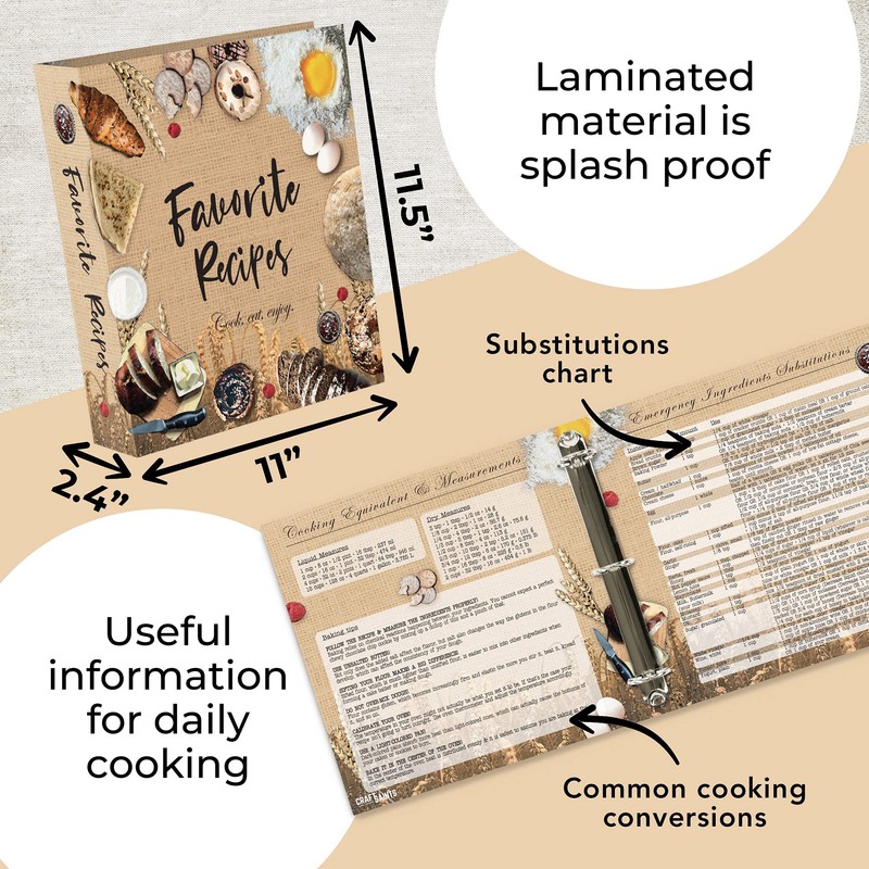 CraftSaints Recipe Binder 8.5x11, 3 Ring DIY Cookbook Kit 12