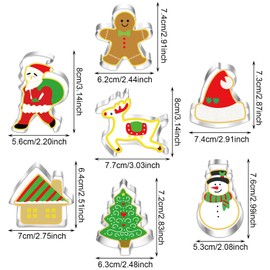 Large Christmas Cookie Cutter Set - 7 Piece - Santa, Reindeer, Gingerbread Man, Christmas Tree, Christmas Hat, Snowman, House - Stainless Steel