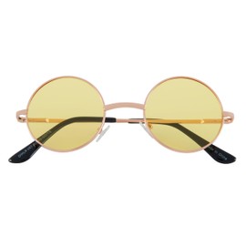 OWL Round Retro Vintage Circle Style Tint Sunglasses Metal Colored Frame Colored Lens Brand (Round_43mm_gld_yell_grd, PC Lens)